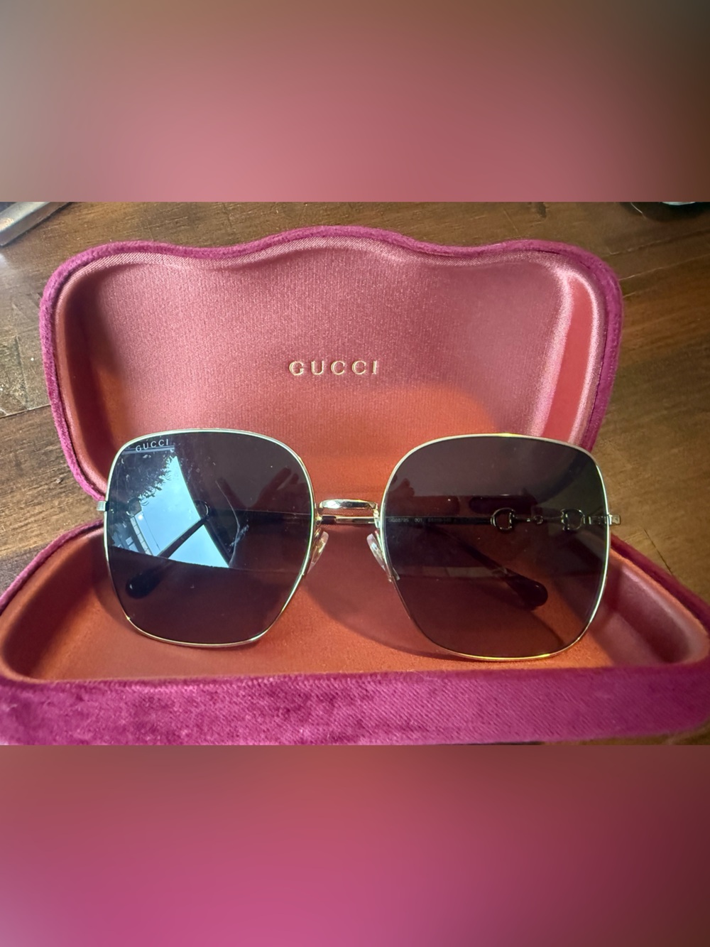 Gucci Women's Gold Frame Dark Gradient Lens Sunglasses